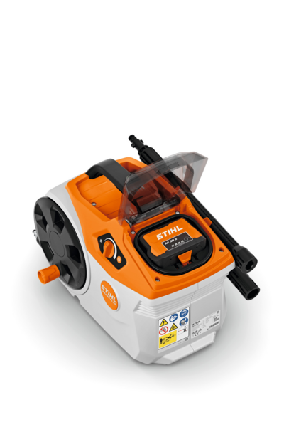 STIHL REA 60 Plus Akku-Hochdruckreiniger in Orange und Weiß mit integrierter Schlauchtrommel