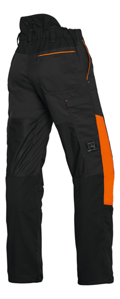 Schwarze Stihl Bundhose FUNCTION Universal mit orangefarbenem Streifen und Taschen