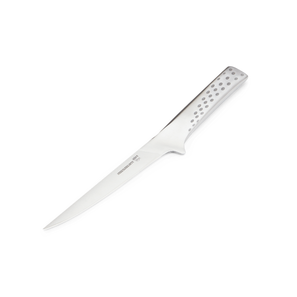 Edelstahl Deluxe Filetiermesser auf dunkelgrünem Hintergrund