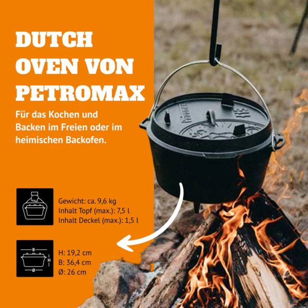 Petromax Feuertopf ft1 über offenem Feuer im Einsatz