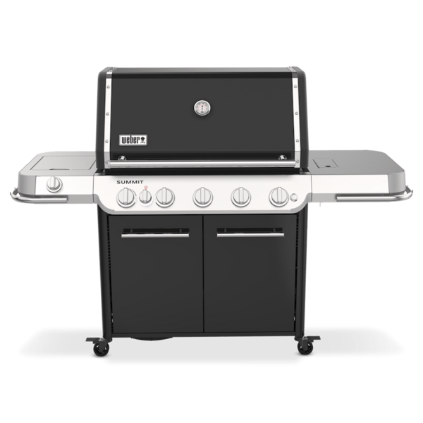 Weber Summit FS38 E Gasgrill in Schwarz mit geschlossenem Deckel und Seitenbrenner