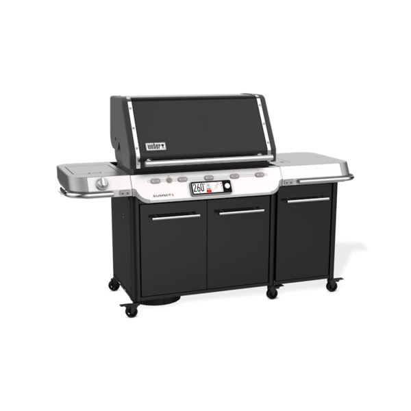 Weber Summit FS38X E Smart Grill in Schwarz mit geschlossenem Deckel und digitaler Steuerung