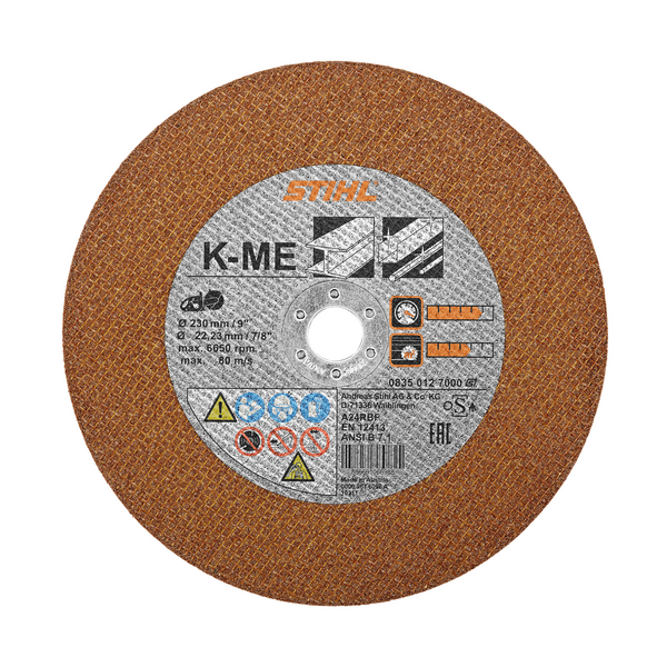 STIHL Kunstharz-Trennscheibe K-ME Ø230mm mit technischen Details und Sicherheitshinweisen