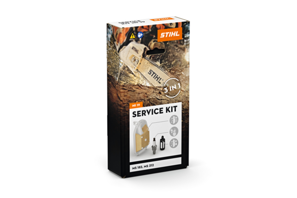 STIHL Service Kit 19 Verpackung für Kettensägen MS 182 und MS 212 mit Werkzeugabbildungen