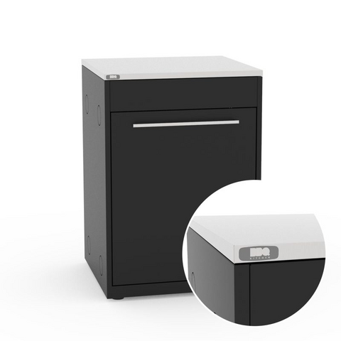 Schwarzes BBQ Kitchen Tür Modul mit Edelstahl Deckel und Markenlogo