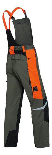 STIHL Latzhose FUNCTION Ergo in Olivgrün und Warnorange mit elastischen Trägern und Taschen