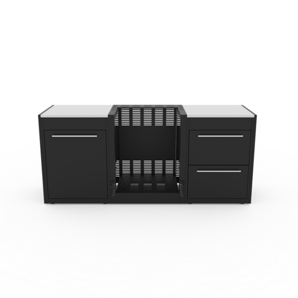 Weber BBQ Kitchen 210 Set mit schwarzen Modulen und Edelstahl-Arbeitsplatten für Outdoor-Küchen