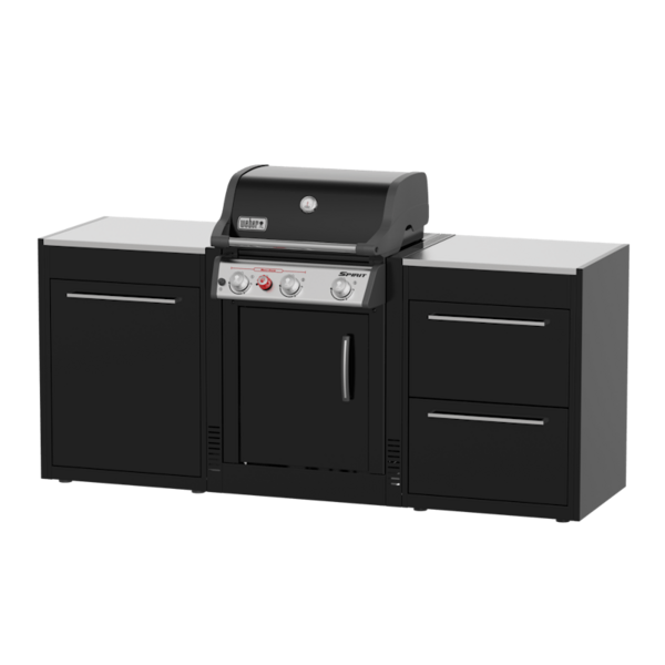 Weber BBQ Kitchen Gas 210 mit schwarzen Modulen und Edelstahl-Arbeitsplatten