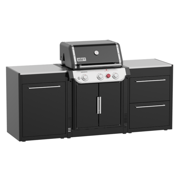 Weber BBQ Kitchen Gas 210 mit modularen Einheiten und Edelstahl-Arbeitsplatten