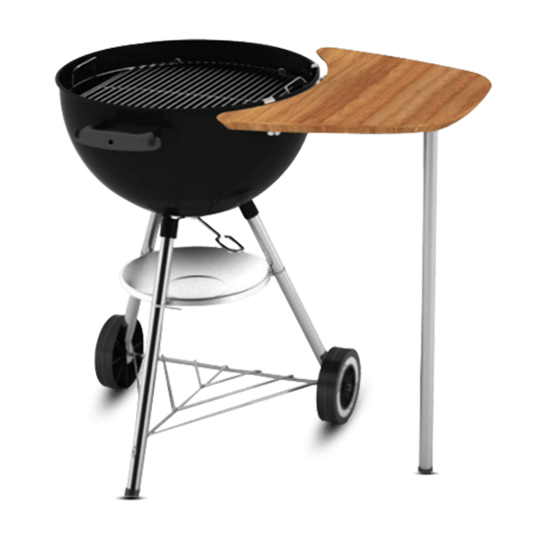 Schwarzer Holzkohlegrill mit Bambusholz-Arbeitstisch und stabilen Metallbeinen