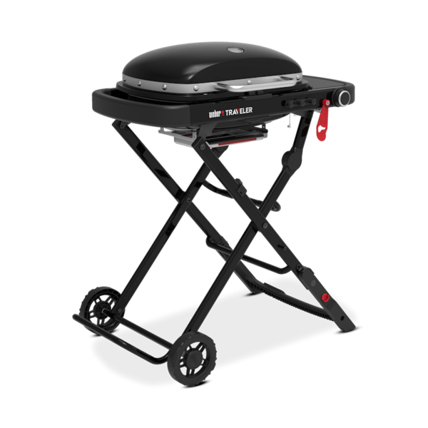 Weber Traveler Compact Gasgrill in Schwarz auf klappbarem Gestell mit Rädern