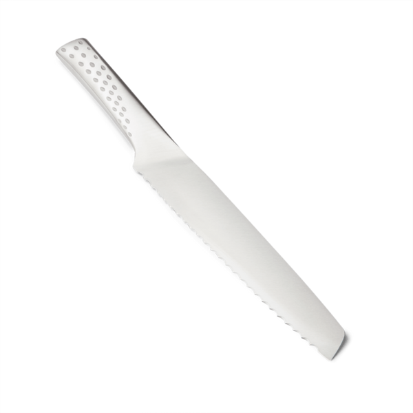 Deluxe Brotmesser mit ergonomischem Griff und gezahnter Klinge auf grünem Hintergrund