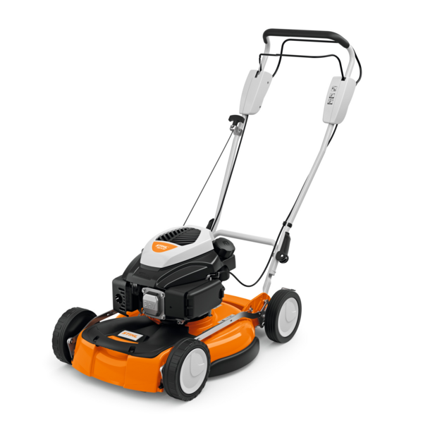 Stihl RM 4 RT Benzin-Rasenmäher in Orange und Grau mit klappbarem Holm