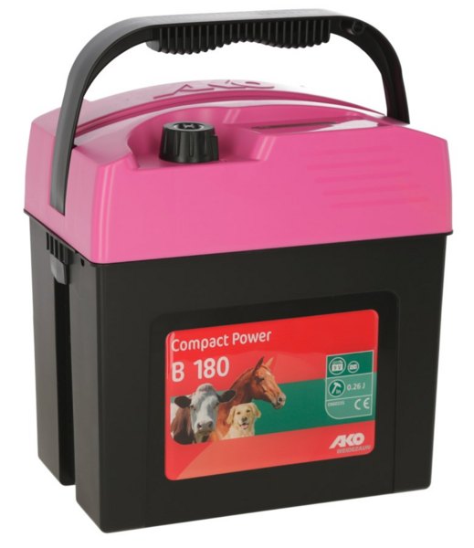 AKO Compact Power B180 Weidezaungerät in Pink mit LED-Anzeige und Tierbildern
