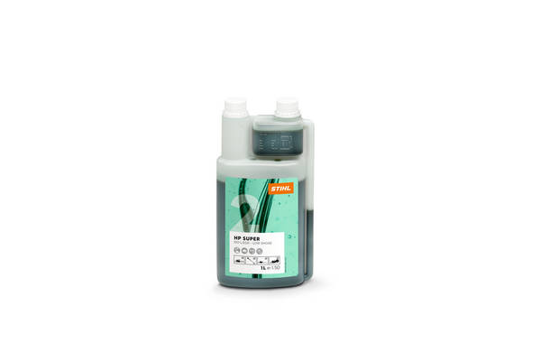 STIHL HP Super Zweitaktöl 1 Liter Flasche mit Dosierskala und Produktdetails