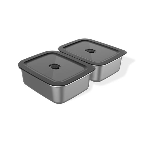 Zwei Edelstahl Aufbewahrungsboxen von Weber WORKS mit luftdichten Deckeln