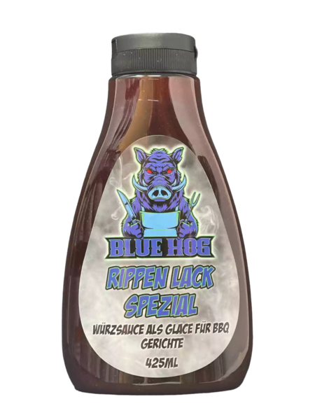Flasche Blue Hog Rippenlack Spezial BBQ Sauce mit Wildschwein-Logo