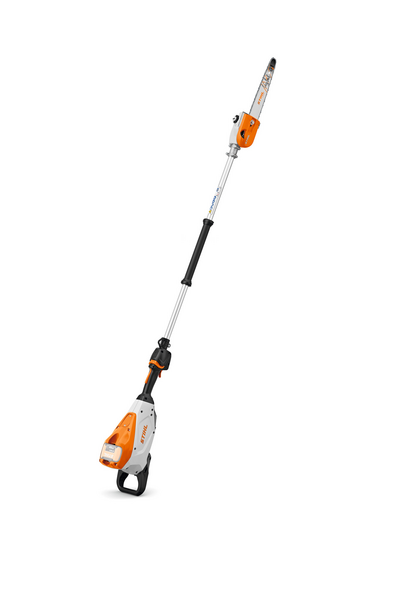 Stihl HTA 150 Akku-Hochentaster aufrecht stehend mit ergonomischem Griff und Schneidkopf