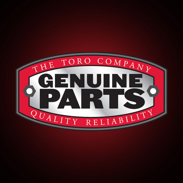 Logo von Toro Genuine Parts in Rot, Weiß und Schwarz auf dunkelrotem Hintergrund