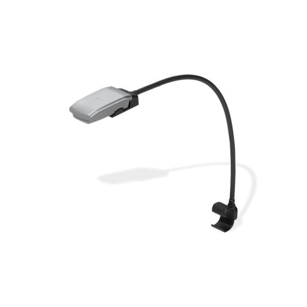 Flexible Weber WORKS Lampe mit LED und Klemmvorrichtung auf grünem Hintergrund
