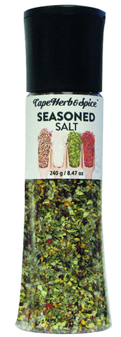 Gewürzsalzmühle von Cape Herb & Spice mit bunten Gewürzen und schwarzem Deckel