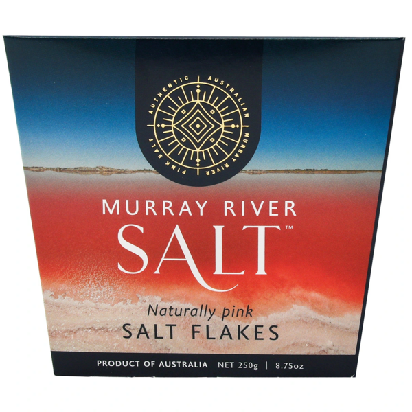 Verpackung von Murray River Salt mit Logo und rosa Salzflocken