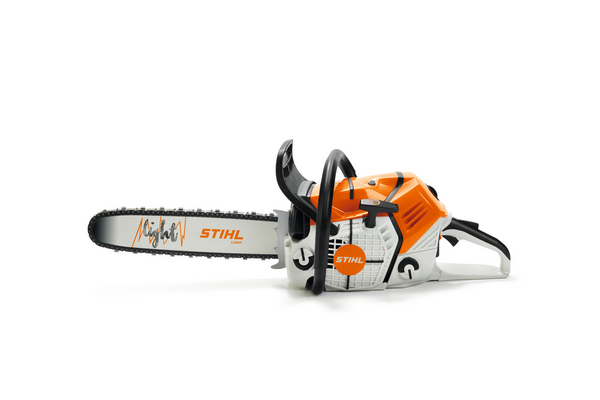 Stihl Spielzeug-Säge in Orange und Weiß mit beweglicher Kette und LED-Anzeige