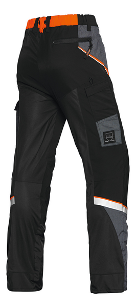 STIHL Bundhose ADVANCE X-Light in Schwarz mit orangefarbenen Details und reflektierenden Streifen