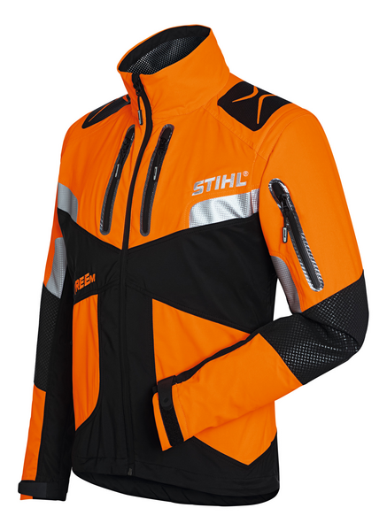 Stihl Jacke ADVANCE X-TREEm in Orange und Schwarz mit Reflektoren und Logo
