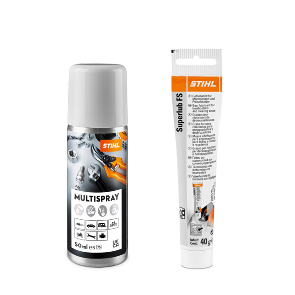 STIHL Multispray und Superlub FS Getriebefett aus dem Care & Clean Kit FS