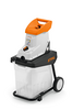 STIHL GHE 135 L Elektro-Gartenhäcksler in Weiß und Orange mit transparentem Auffangbehälter