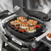 Weber Q 1200N Gasgrill mit Gusseisen-Grillplatte beim Grillen von Fisch und Tomaten