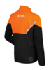 Rückansicht der STIHL FUNCTION Core Arbeitsjacke in Warnorange und Schwarz mit reflektierenden Elementen