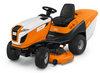 STIHL RT 6127 ZL Aufsitzmäher in Orange und Weiß mit großem Grasfangkorb und komfortablem Sitz