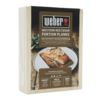 Verpackung von Weber Räucherbrettern aus Zedernholz mit Produktinformationen und Lachsfilet-Bild