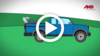 Illustration eines blauen Pickup-Trucks neben einem Weidezaun mit Torgriff