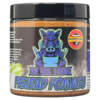 Produktetikett von Blue Hog Freibad Pommes Gewürzmischung mit blauem Wildschwein und Hinweis auf deutsche Herstellung