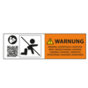 Warnetikett mit Sicherheitshinweisen und QR-Code