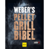 Cover von Weber's Pellet Grill Bibel mit Rauch und Korktextur, Logos von Weber und GU