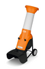 STIHL GHE 250 S Häcksler in Orange und Weiß mit Sicherheitshinweisen und Logo
