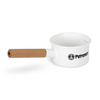 Weißer Petromax Emaille Stieltopf mit Holzgriff und Logo
