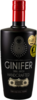 Schwarze Flasche Ginifer Chili Gin mit rotem Verschluss und dekorativen Elementen