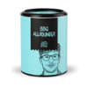 Türkisfarbene Gewürzdose mit Porträt eines Mannes, beschriftet mit BBQ ALLROUNDER von Just Spices