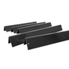Set von fünf schwarzen porzellanemaillierten Weber Flavorizer Bars auf dunkelgrünem Hintergrund