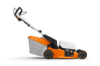 STIHL Akku-Rasenmäher RMA 253 in Orange und Weiß mit klappbarem Holm und Grasfangkorb
