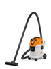 Stihl SE 33 Nass- und Trockensauger in Weiß und Orange mit flexiblem Saugschlauch und drehbaren Rädern