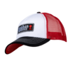 Weber Trucker-Cap in Schwarz, Weiß und Rot mit gebogenem Schirm und gesticktem Logo