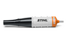 Stihl BG-KM Blasgerät in Studioaufnahme mit Markenlogo und Sicherheitssymbolen