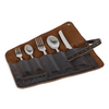 Petromax Leder Bestecktasche offen mit Besteck und Verschlussriemen