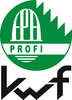 Logo des KWF-Profi-Prüfzeichens mit Helm und Sägeblatt auf grünem Kreis